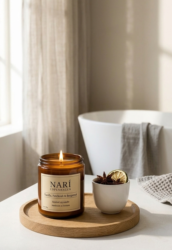 Vegansk duftlys med vanilje, patchouli & bergamot